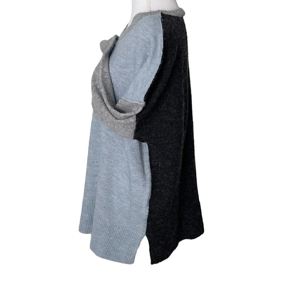 Westbound Wool Blend Oversized Boxy Drop Sleeve Colorblock Crew Neck Sweater (L)